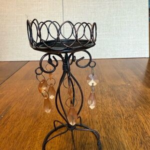 Elegant Brown Metal Candle Holder with Crystal Accents